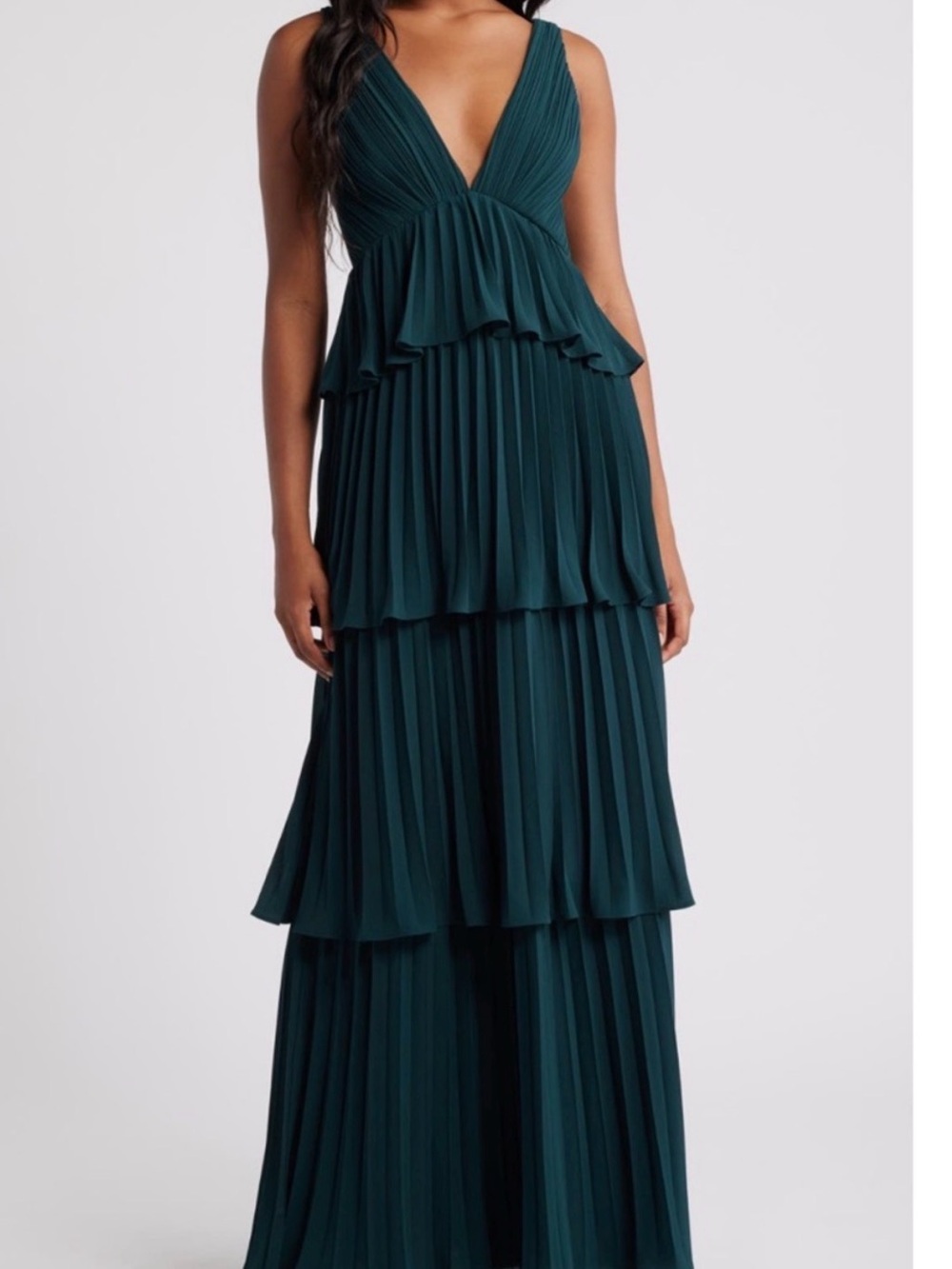 Lulus Emerald Deep V Tiered Maxi Dress